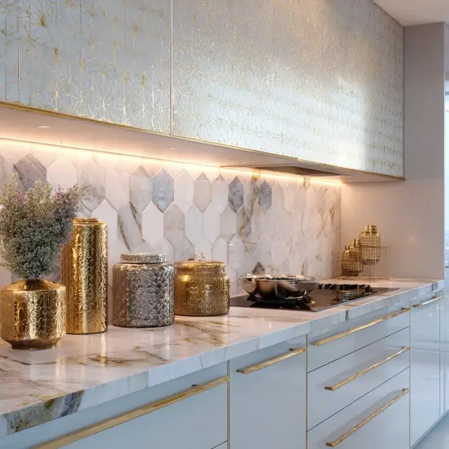 Luxury Gold Accented Backsplash Inspirations - Kitchen Backsplashes | Laravel