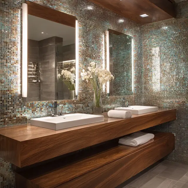 Glass Tile Bathroom Backsplash Inspiration for 2025 - Bathroom Backsplashes | Laravel