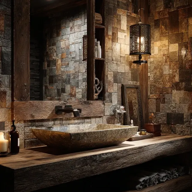Rustic Bathroom Backsplash Ideas with Warm Textures - Bathroom Backsplashes | Laravel