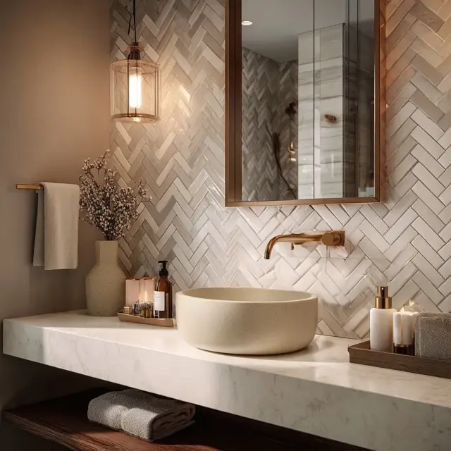 Chic Herringbone Backsplash Styles for Bathrooms - Bathroom Backsplashes | Laravel