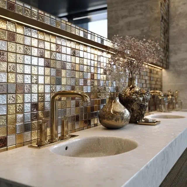 Chic Metallic Backsplash Ideas for Glam Bathrooms - Bathroom Backsplashes | Laravel