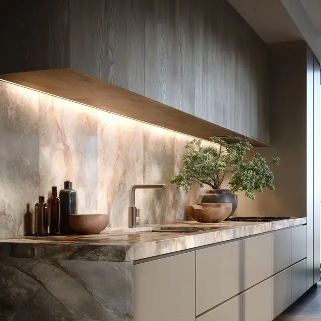Honed Stone Backsplash for Soft Luxury - Backsplash Materials | Laravel